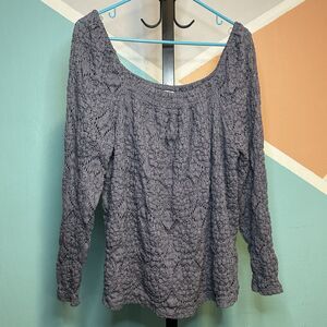 Maurices Women's Off The Shoulder Long Sleeve Pewter Blouse Lace‎ Plus Sized 1x